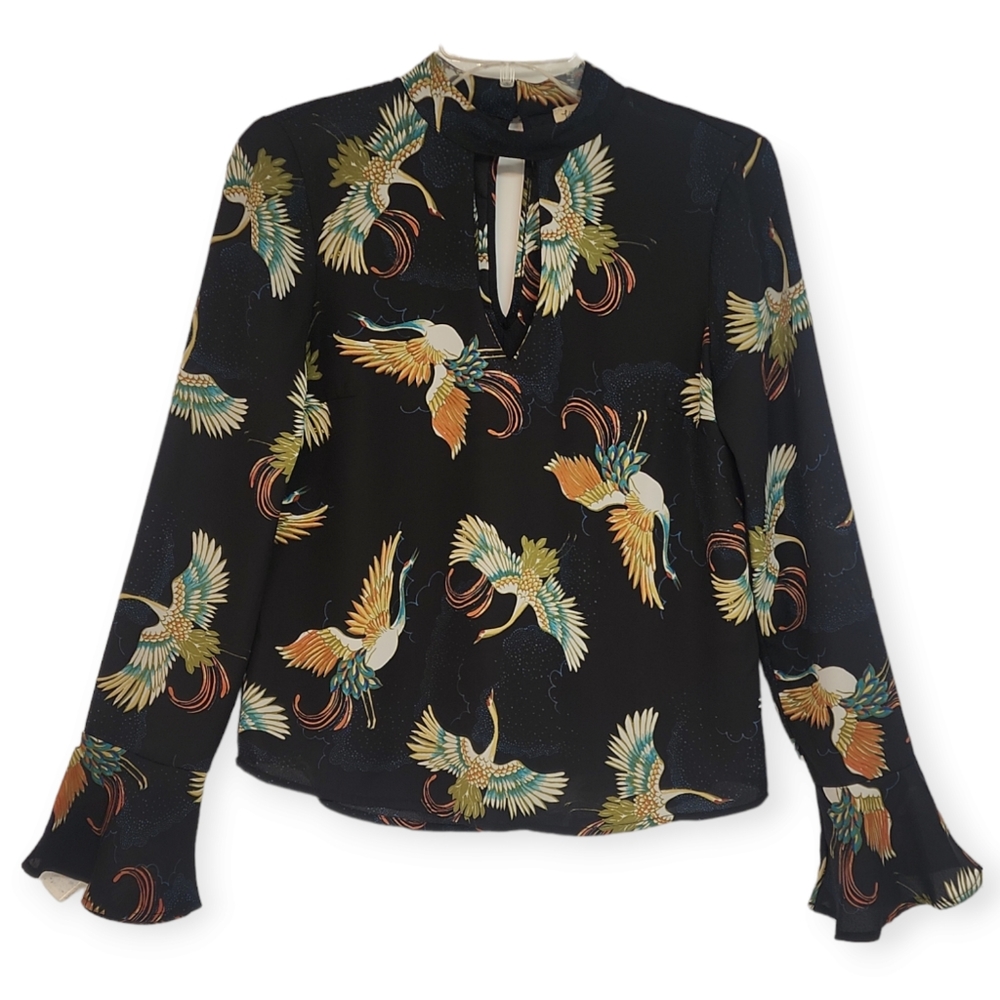Lily White Flying Cranes Blouse